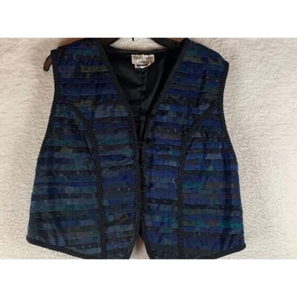 Silkscapes Women's‎ Blue Black Lace Trimmed Button Front Vest Jacket Size L 8749 - Picture 5 of 10